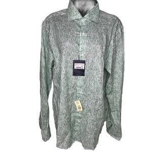 NEW Fedeli Long Sleeve Floral Printed Green Dress Shirt Size 42